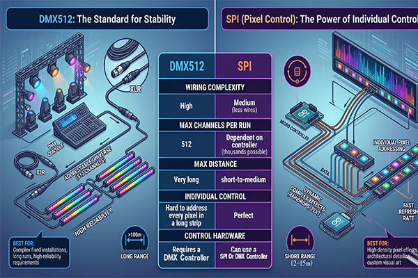 DMX512 vs SPI control protocol for LED linear lights